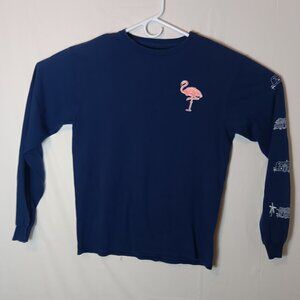 Retrofit Embroider Flamingo Size M Black Long Sleeve 100% Cotton T-shirt